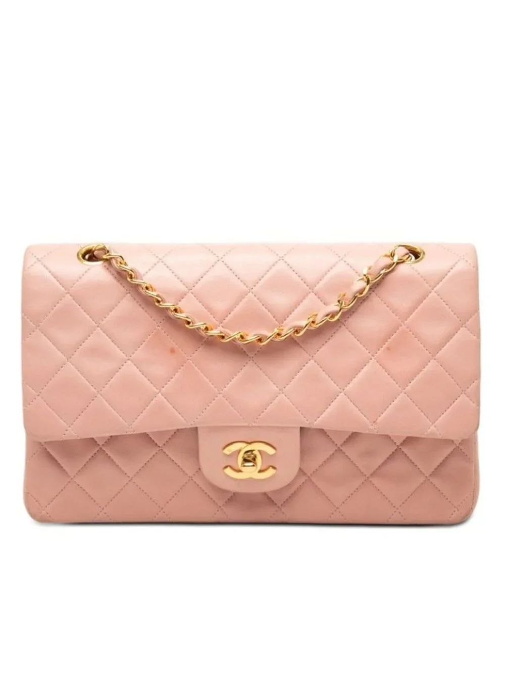 Chanel CC Logo Quilted Chain Shoulder Bag Pink Lambskin